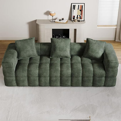 89.8" Boneless Couch,Comfy Cloud Sectional Sofa with Deep Seat,Modern Upholstered Chenille Love Seat Sofa, Oversized Couches for Living Room, No Assembly Required Tufted Sofas, Green
