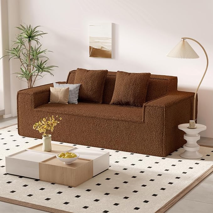 75'' Cloud Loveseat Sofa, No Assembly Required Comfy Deep Seat Couches 1 pcs for Living Room, Bedroom, Apartment(Teddy Fabric-Brown)
