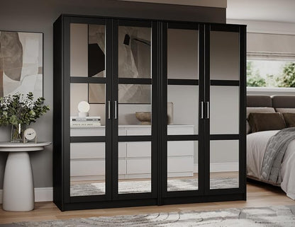 100% Solid Wood Urban 4-Door Wardrobe Armoire, Mirrored Doors – Palace Imports