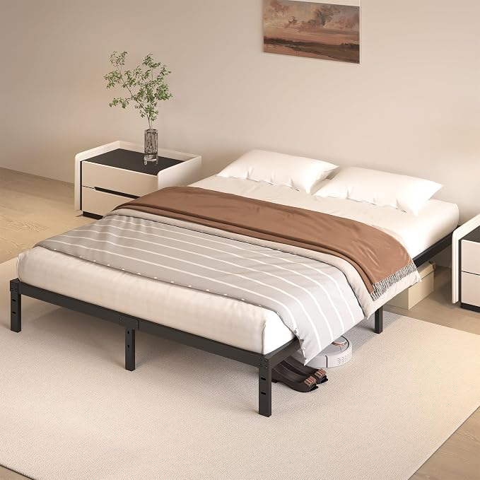 HOBINCHE 10 Inch Queen Bed Frame, Queen Size Bed Frame No Box Spring Needed | Heavy Duty Metal Platform Mattress Foundation with Steel Slats, Non-slip Noise Free Easy Assembly Black
