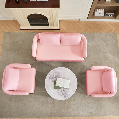 YISHENG Loveseat Sofa and 2 Accent Chairs Comfy Sofa Modern Accent Chairs for Living Room with Golden Legs Teddy Upholstered Reading Armchairs no Wheels for Reception Room//Bedroom/Lounge/Office,Pink