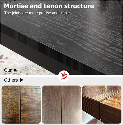 GarveeHome 78.7 in Industrial Dining Table for 6, Wooden Long Dinner Table with Mortise Tenon Design, Kitchen Table with Sturdy Metal Legs, for Dining Room Home Office Living Room, Black