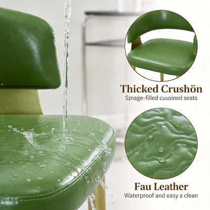Atoll Modern Accent Dining Chairs Set of 4 with Upholstered PU Leather Seat & Curved Back, Metal Legs, Mid-Century Kitchen Chair for Dining Room, Living Room or Office (4, Green)