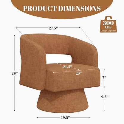 Luxanimarion Swivel Barrel Accent Chair Set of 1,Oversized Chenille Upholstered Round Swivel Chair,Modern Luxury 360 Degree Living Room Vanity Chair for Bedroom Office,Khaki,1PCS