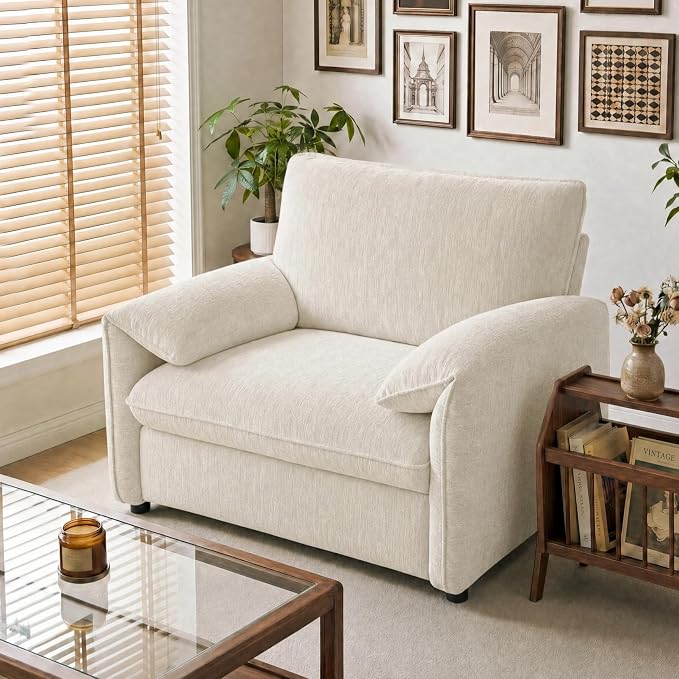 Oversized Accent Chair, 41 inch Modern Armchair for Living Room, Wide Reading Chair w/Deep Seat Springs Cushion, Padded Arms, Chenille Single Sofa Chair for Bedroom, Apartment, Beige