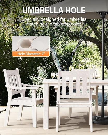 YEFU Outdoor Patio Dining Sets: All Weather 12 Piece Dining Table Set for 10 with Umbrella Hole & Aluminum Frame - Outdoor Furniture 2 Table and 10 Chairs for Outside Backyard/Porch/Deck White