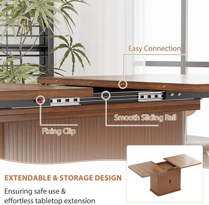 Extendable Dining Table for 4–6, 47″–63″ Rectangular Kitchen Table with Storage, Mid Century Modern Expandable Dinner Table for Dining Room,Kitchen
