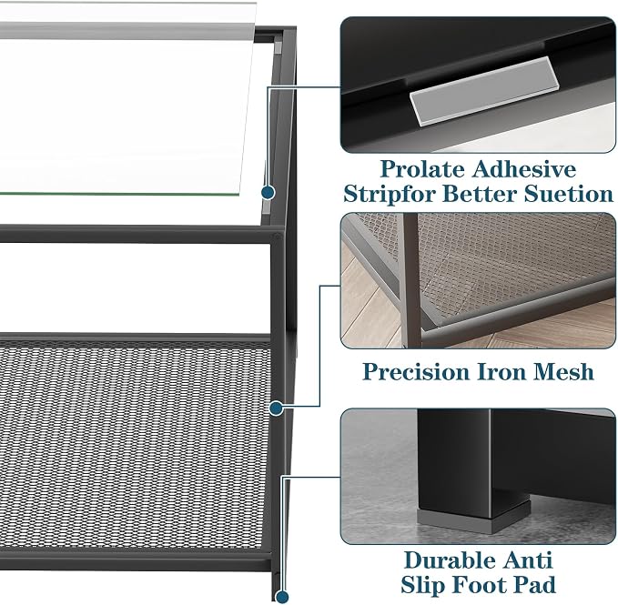 Black Glass Coffee Table, Square Coffee Tables with Storage Shelf, Simple Tea Cocktail Modern Center Tables for Small Space, Living Room, Easy Assembly, 26 * 26in（Black）