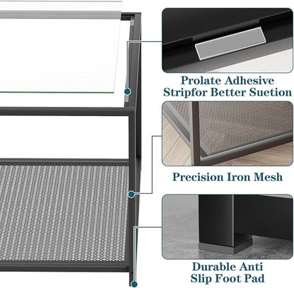 Black Glass Coffee Table, Square Coffee Tables with Storage Shelf, Simple Tea Cocktail Modern Center Tables for Small Space, Living Room, Easy Assembly, 26 * 26in（Black）