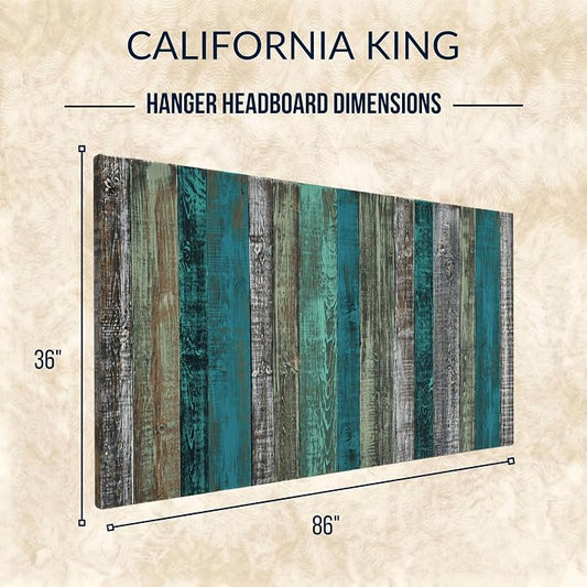 Barn Walls Wood Plank Headboard - California King Size Urban Industrial Wall Mounted, Linear Color Overlay White Mint Turquoise & Pale Green on Black Barrel Deep Stain, Real Wood Accent