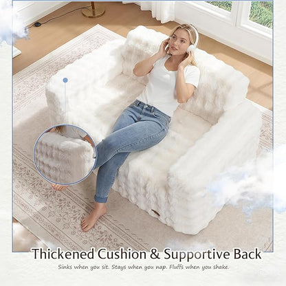ZurNesfure Sofa Couch Loveseat, Memory Foam Couch with Pillow, Modern Cloud Couch with deep seat and Removable Washable Cover Boneless Sofas for Living Room Bedroom Apartment (White,Loveseat)
