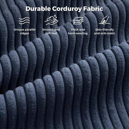 Vesgantti 97" Modular Sectional Sofa Dark Blue, L-Shaped Couch with Movable Ottoman, Comfy Corduroy Couch with Spring Cushion, Modular Sofa with Deep Seat for Living Room, Bedroom and Apartment