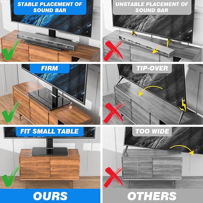 Rfiver Universal Table Top TV Stand TV Base Replacement for Most 27-60 Inch LCD LED Flat Curved Screen TVs Holds up to 88lbs, Height Adjustable TV Mount Stand with Tempered Glass Base, VESA 400x400mm