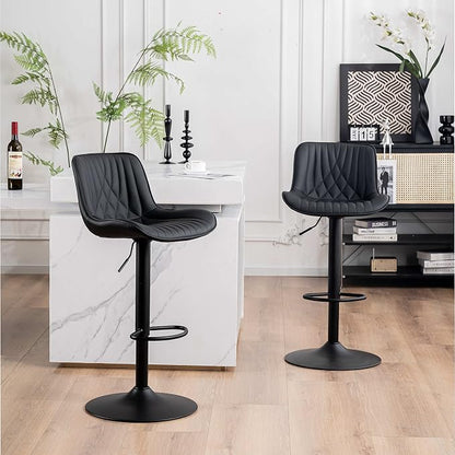 YOUTASTE Black Bar Stools Set of 2, Adjustable Swivel Faux Leather Counter Height Bar Stool, Chairs with Metal Base, 300 LBS Capability, for Home Kitchen Island