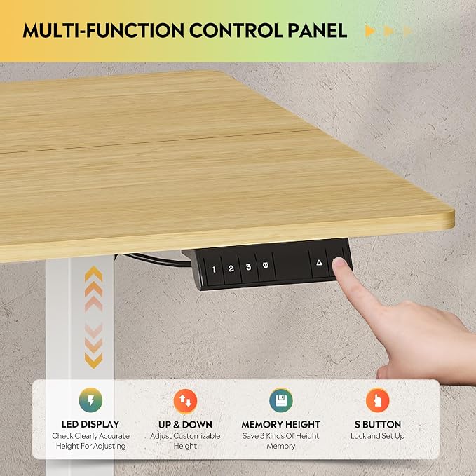 DEVAISE 71 Inch Electric Standing Desk, 3 Adjustable Computer Desk for Home Office, Ergonomic Sit to Stand Desk with LED Touchscreen，Headphone Hook, 3 Memory Preset, with Split Top, Maple