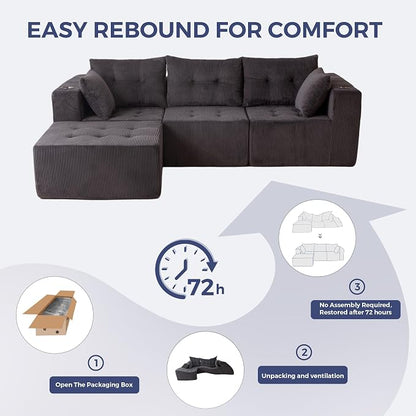 MAXYOYO Modular Sectional Sofa Couch, L Shaped Modern Cloud Couch with Ottoman, Sofa in A Box, Tufted 4-Seat Boneless Sleeper Chair for Living Room, No Assembly Required, Grey