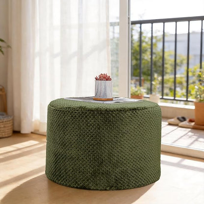 Poofieotto 20"x14" Round Foam Stuffed Pouf Ottoman - Modern Floor Foot Rest & Seating for Living Room, Bedroom, or Couch - Stylish Home Decor Accent (Deep Green)