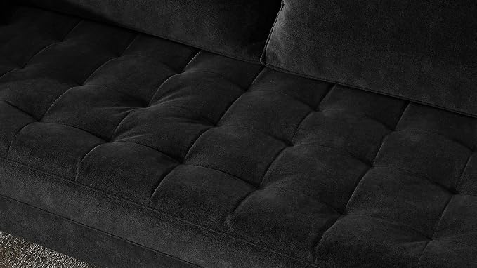 Container Furniture Direct Womble Mid Century Modern Velvet Upholstered Tufted Seat with Bolster Pillows, Sofa, Black