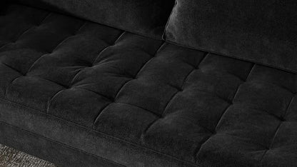 Container Furniture Direct Womble Mid Century Modern Velvet Upholstered Tufted Seat with Bolster Pillows, Sofa, Black