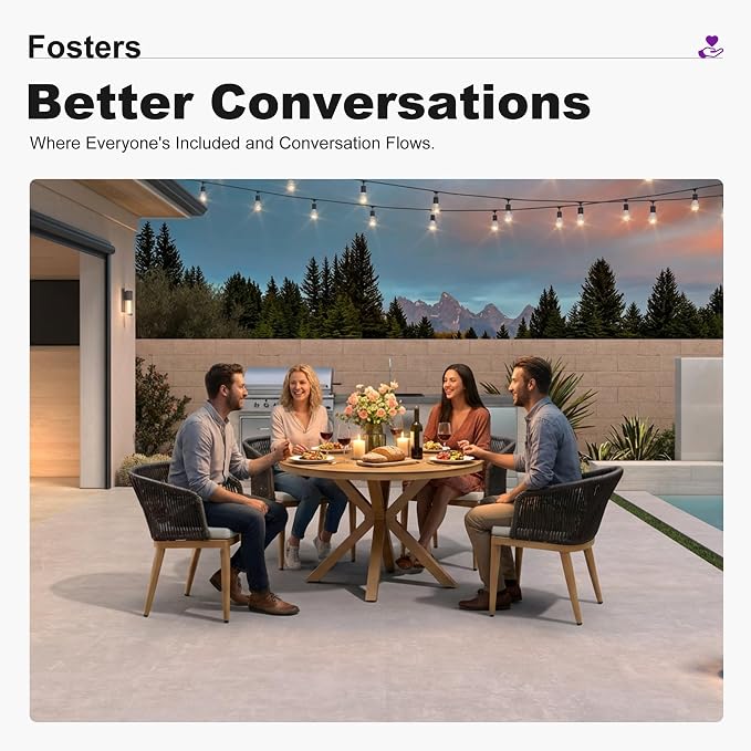 PURPLE LEAF 5 Pieces Oversized Round Patio Dining Set Aluminum Frame and Wicker Rattan Arm Chairs with Cushions for Garden Porch Kitchen Modern Outdoor Teak