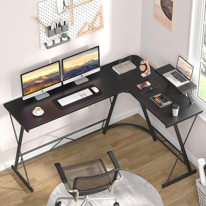 Mr IRONSTONE 63" L Shaped Computer Desk, Corner Desk, Home Office Desk, Gaming Writing Workstation with Large Monitor Stand, Easy to Assemble, Black