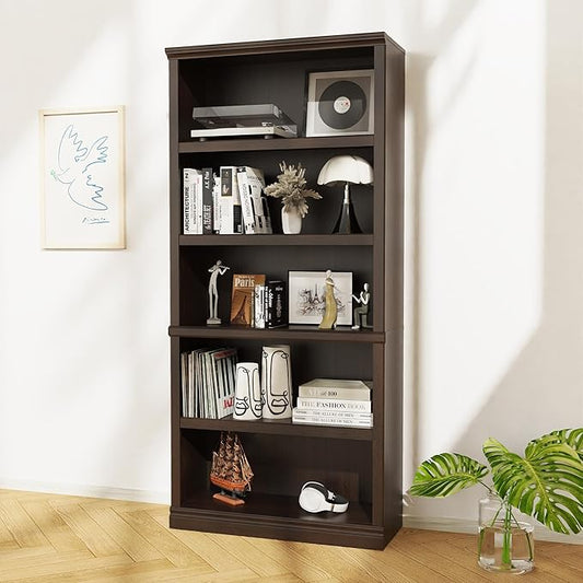Bevfint Bookshelf, Open Storage 70 Inch Tall 5 Shelf Bookcase, Floor Standing Bookshelves and Bookcases, Book case for Farmhouse Library Office Bedroom Kids, Dark Cherry - 5 Tier