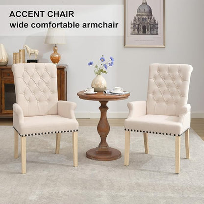 AODCHR Upholstered Fabric Accent Dining Chair Set of 5, Elegant Tufted Dining Room Chair, Kitchen Room 1 Arm Chair with 4 Armless Chairs, Beige
