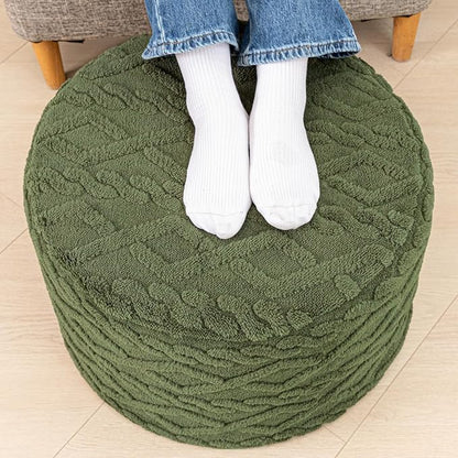 Poofieotto 20"x14" Round Foam Stuffed Pouf Ottoman - Modern Floor Foot Rest & Seating for Living Room, Bedroom, or Couch - Stylish Home Decor Accent (Forest Green)
