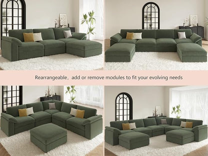 EASE MOOSE Oversized Sectional Modular Sofa, Comfty 3 Seat Cloud Couch, Modern Deep Seat Sectional for Living Room,Green