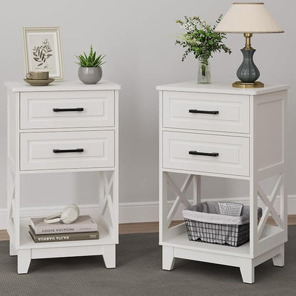 May in Color Nightstand Set of 2, 30" Tall Side Table with 2 Drawers and Open Shelf, Bedside Table with Solid Feet, Modern Night Stand End Table for Bedroom, Home Office, White