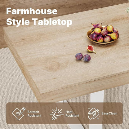 Zevemomo 63"-78.7" Expandable Dining Table for 4-8, Extendable Dining Room Table, Space-Saving Kitchen Table Equipped with an Expandable Slide Track, Tapered U-Shaped Wood Legs for Living Room(Oak)