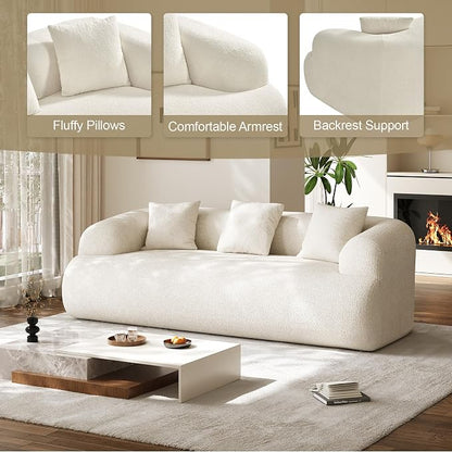 Boneless Couch Set, 91" + 75'' Cloud Couch Set, Chenille Curved Sofa, Modern Compression Sofa for Living Room, Bedroom and Apartment, No Assembly Required, Beige White