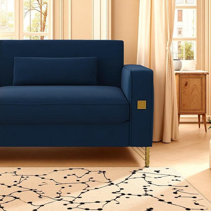 KEIKI 86" Oversized Luxury Velvet Sofa with Armrest and Removable Plush Cushions, Gold Accents 3-Seater Couch with Solid Legs, Easy Assembly, for Living Room, Bedroom, Apartment, Blue