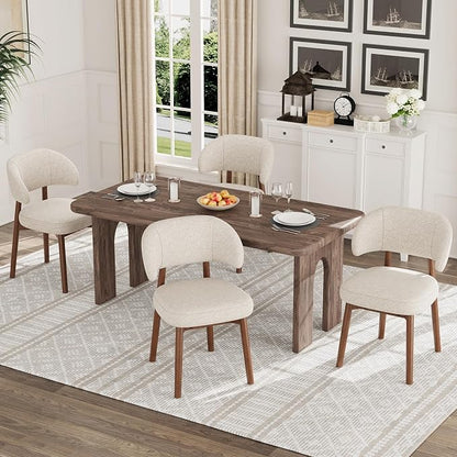MALOL Wooden Dining Chairs Set of 2, Modern Upholstered Dining Room Chair, Fabric Kitchen Side Chairs with Curved Open Back for Living Room/Restaurant/Cafe, Beige