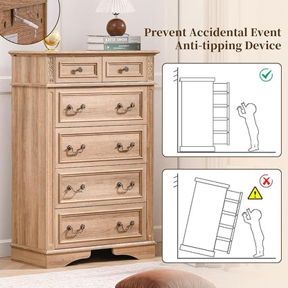 Farmhouse Dresser and Nightstand Sets, 6-Drawer Dresser & 3 Drawer Nightstand Sets, 3 Pieces Rustic Wood Bedroom Furniture Set for Home, Bedroom, Hallway（Natural）