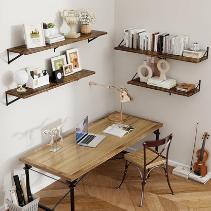 Axeman 12 Inch Deep Floating Shelves for Wall - 24 Inch Wide x 12 Inch Deep Wall Shelves Set of 2 - Rustic Wood Floating Shelves for Living Room