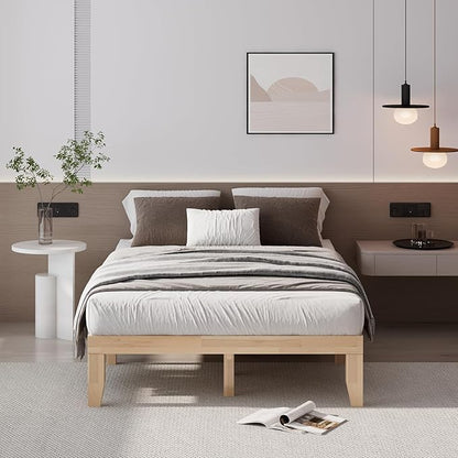 Giantex 14 Inch Full Wood Platform Bed Frame, Minimalist Style Mattress Foundation with Solid Rubber Wood, Heavy Duty Slat Support, Without Headboard, Easy Assembly, No Box Spring Needed, Natural