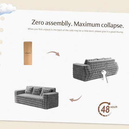 ZurNesfure Sofa Couch Cloud 3-Seater Memory Foam Couch with Pillow No Assembly Required, Modern Couch with Removable Washable Cover Boneless Sofas for Living Room Bedroom Apartment (Grey,3-Seater)
