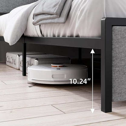 King Size Bed Frame with USB Ports and 2 Storage Drawers, Modern Platform Bed with Upholstered Shelf Headboard, Sturdy, Noise Free, No Box Spring Needed, Gray
