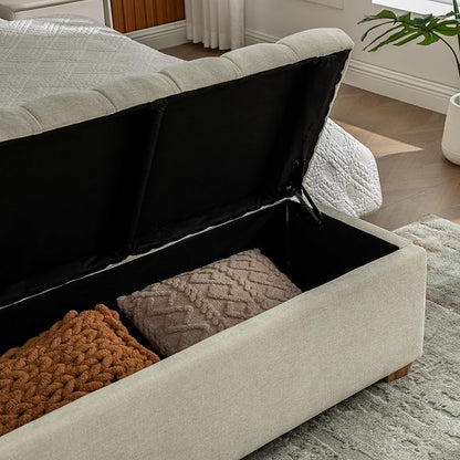 60.2" Storage Bench, End of Bed Storage Benches, Chenille Fabric Upholstered Ottoman Bench with Safety Hinge for Living Room Entryway Bedroom Hallway