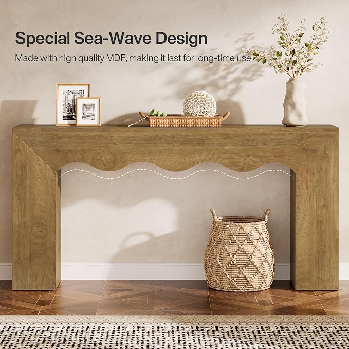 Tribesigns 63" Farmhouse Console Table, Wooden Couch Table Behind Sofa with Storage, Long Entryway Sofa Station, Narrow Console Stand with Base, Hallway Stand for Entryway (1, Light Brown)