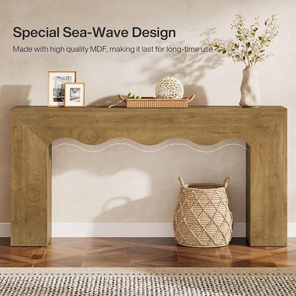 Tribesigns 63" Farmhouse Console Table, Wooden Couch Table Behind Sofa with Storage, Long Entryway Sofa Station, Narrow Console Stand with Base, Hallway Stand for Entryway (1, Light Brown)