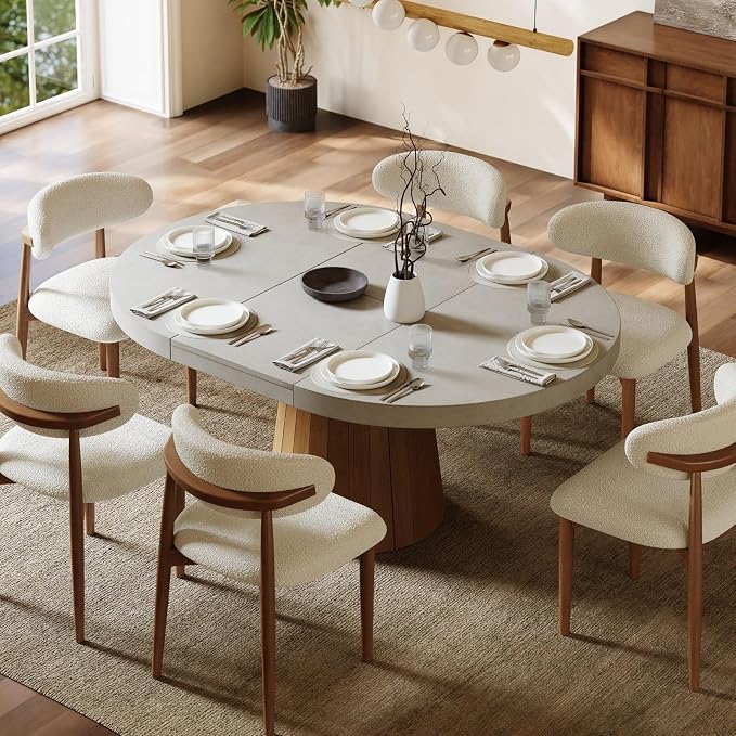 homary Extendable Dining Table for 6 Round to Oval 39"-55", Solid Wood Kitchen Table for 4-6 People, Space-Saving Design for Small Spaces & Family Gatherings