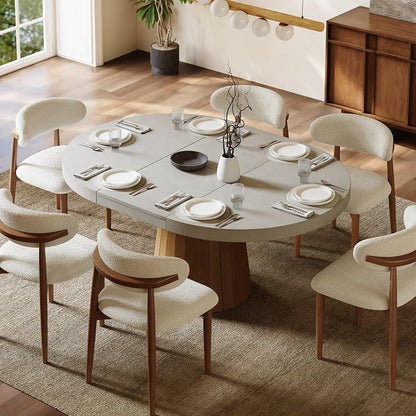 homary Extendable Dining Table for 6 Round to Oval 39"-55", Solid Wood Kitchen Table for 4-6 People, Space-Saving Design for Small Spaces & Family Gatherings