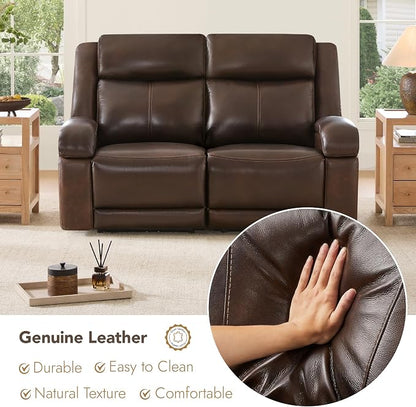 Watson & Whitely Genuine Leather Power Loveseat Recliner Sofa, 2 Seat Wall Hugger Reclining Sofa with Power Headrest & Charging Ports, Dual Recliner Sofas for Living Room, RV, Dark Brown