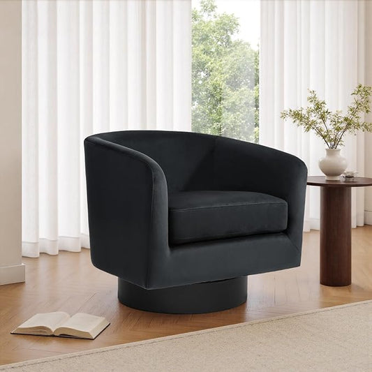 Swivel Barrel Accent Chair, Velvet Upholstered Armchair Modern Round Club Arm Chair for Living Room, Comfy Single Sofa Seating Bedroom Side Reading Seat for Home Office - Black