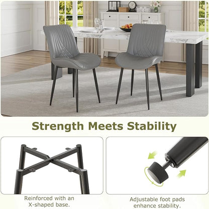 VECELO Dining Chairs Set of 2, Modern Upholstered Faux Leather Cushion Seat and Metal Legs for Kitchen, Living Room, Grey