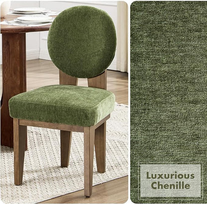 Hyfirm Mid-Century Modern Walnut Dining Chairs Set of 2, Vintage Green Wooden Kitchen Chairs, Retro Upholstered Velvet Cushioned Seat with Curved Backrest, Armless Accent Side Chair for Bedroom