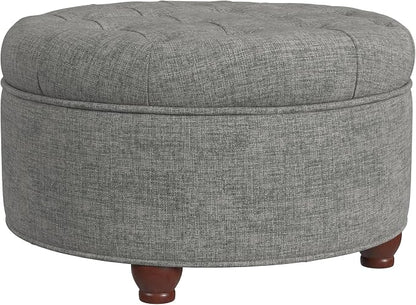 HomePop 25" Button Tufted Round Storage Ottoman - Gray Woven