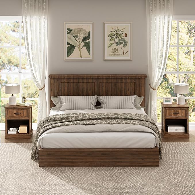 CARPETNAL Farmhouse Dresser and Nightstand Sets for Bedroom, 3 Pcs Bedroom Set, 7 Drawer Dresser & Nightstand Set of 2, Modern Wood Chest of Drawers for Bedroom, Living Room, Entryway, Brown